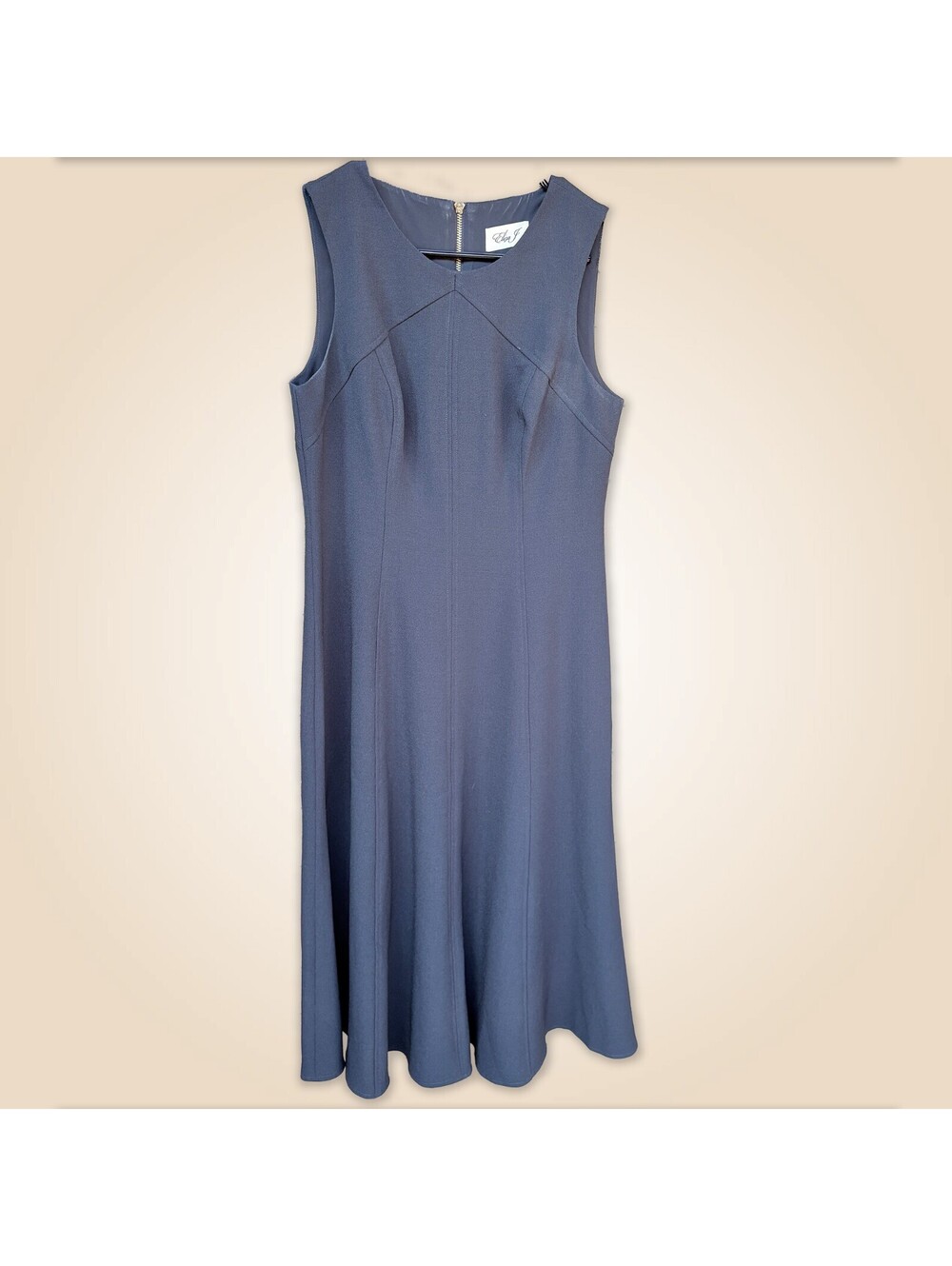 Eliza J Sleeveless Navy Blue Midi Dress with Back Zipper - Size 8